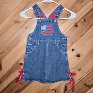 Oshkosh Patriotic Girls Denim Jumper Overall Dress 4T‎ American Flag Patchwork